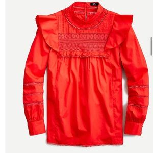J. crew Crocheted lace ruffle top in bright cerise